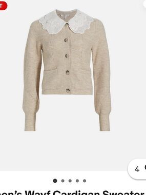 WAYF Oatmeal Cardigan Sweater XS Lace Collar Button Front Knit Cottagecore